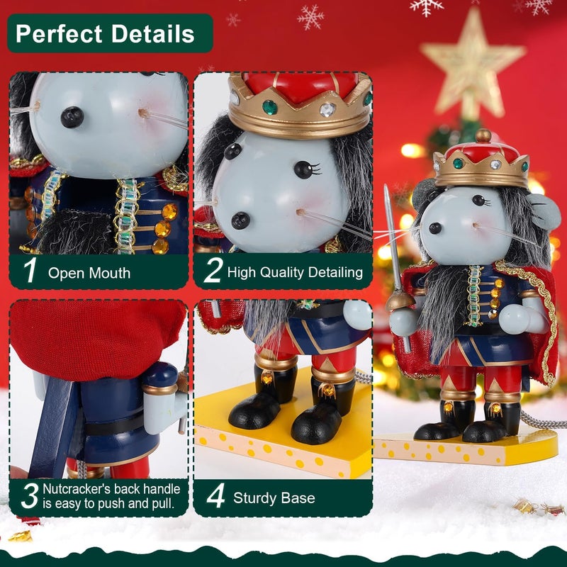 BXO Store Christmas Decorations Nutcracker Ornament,6.3 Inch Wooden Traditional Nutcracker,Festive Collectible Christmas Nutcracker,Painted Nutcracker Figures Party Tabletop Thanksgiving Decor(Mouse King) - Image 3